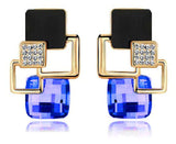 Glamorous Golden Blue Geometric Necklace Earrings Classy Elegant Fashion Jewelry Set - EonShoppee