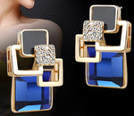 Glamorous Golden Blue Geometric Necklace Earrings Classy Elegant Fashion Jewelry Set - EonShoppee