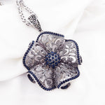 Stylish Blue Crystal Big Scroll Flower Pendant Long Sweater Necklace New Fashion Jewelry
