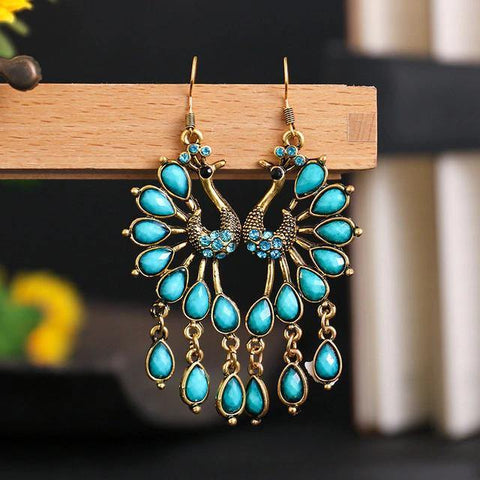 Gorgeous Blue Beads Peacock Long Jhumka Style Drop Dangle Fashion Jewelry Earrings - EonShoppee