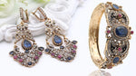 Ethnic Style Royal Blue Openable Cuff Bangle Bracelet And Long Drop Earrings Fashion Jewelry Set