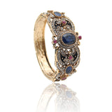 Lovely Royal Blue Crystal Antique Finish Openable Cuff Bangle Bracelet Indian Wedding Jewelry