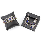 Ethnic Style Royal Blue Openable Cuff Bangle Bracelet And Long Drop Earrings Fashion Jewelry Set