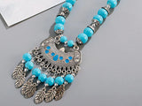Blue Natural Stone Beads Long Tassel Mala Statement Necklace Fashion Jewelry