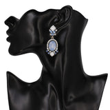 Luxurious Royal Blue & White Crystal Gorgeous Long Drop Dangle Charm Fashion Jewelry Earrings