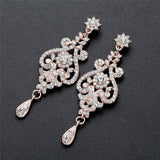Elegant Rose Gold CZ Crystal Necklace & Earrings Luxurious Bridal Wedding Jewelry Set