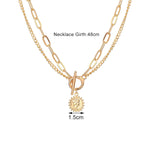 Multi Layer Carved Coin Pendant Gold Chain Punk Choker Necklace Fashion Jewelry For Women