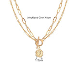 Multi Layer Carved Coin Pendant Gold Chain Punk Choker Necklace Fashion Jewelry For Women