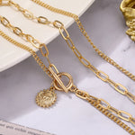 Multi Layer Carved Coin Pendant Gold Chain Punk Choker Necklace Fashion Jewelry For Women