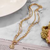 Multi Layer Carved Coin Pendant Gold Chain Punk Choker Necklace Fashion Jewelry For Women