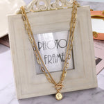 Multi Layer Carved Coin Pendant Gold Chain Punk Choker Necklace Fashion Jewelry For Women