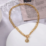 Multi Layer Carved Coin Pendant Gold Chain Punk Choker Necklace Fashion Jewelry For Women