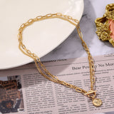 Multi Layer Carved Coin Pendant Gold Chain Punk Choker Necklace Fashion Jewelry For Women