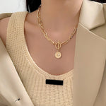 Multi Layer Carved Coin Pendant Gold Chain Punk Choker Necklace Fashion Jewelry For Women