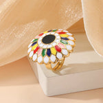 Adjustable Multi Color Flower Women Finger Ring Ethnic Fashion Jewelry Accessories - Free Size