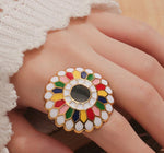 Adjustable Multi Color Flower Women Finger Ring Ethnic Fashion Jewelry Accessories - Free Size