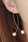 Stylish Pearl Cross Wire Fish Shape Golden Long Fashion Jewelry Earrings