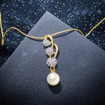 Pretty Gold Plated Rhinestone Crystal Balls & Pearl pendant Earrings & Necklace Fashion Jewelry Set