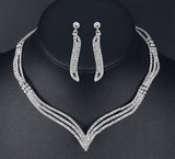 Gorgeous Silver Plated Wedding Crystal Statement Jewelry Set - Collar Necklace & Long Drop Dangle Earrings