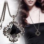Stylish Long Sweater Chain Gray Glass Crystal Big Pendant Statement Necklace Fashion Jewelry For Women