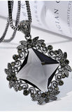 Stylish Long Sweater Chain Gray Glass Crystal Big Pendant Statement Necklace Fashion Jewelry For Women