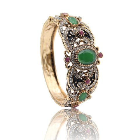 Designer Emerald Green Ethnic Style Cuff Bracelet Indian Wedding Jewelry Openable Bangle
