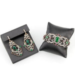 Ethnic Emerald Openable Traditional Cuff Bangle Bracelet With Long Drop Earrings Fashion Jewelry Set