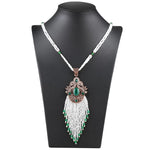 Emerald Green Beads Long Tassel Necklace Stylish Traditional Bollywood Fashion Jewelry