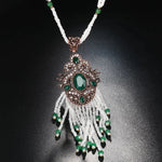Emerald Green Beads Long Tassel Necklace Stylish Traditional Bollywood Fashion Jewelry