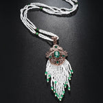 Emerald Green Beads Long Tassel Necklace Stylish Traditional Bollywood Fashion Jewelry