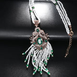 Emerald Green Beads Long Tassel Necklace Stylish Traditional Bollywood Fashion Jewelry