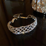 Sparkling Silver Hollow Mesh Style Geometric Crystal Short Chain Choker Necklace Statement Fashion Jewelry