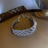 Sparkling Silver Hollow Mesh Style Geometric Crystal Short Chain Choker Necklace Statement Fashion Jewelry
