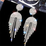 Trendy Fashion Glamorous Silver Long Tassel Crystal Statement Drop Earrings for Women