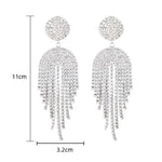 Trendy Fashion Glamorous Silver Long Tassel Crystal Statement Drop Earrings for Women