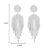 Trendy Fashion Glamorous Silver Long Tassel Crystal Statement Drop Earrings for Women