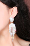 Trendy Fashion Glamorous Silver Long Tassel Crystal Statement Drop Earrings for Women