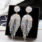 Trendy Fashion Glamorous Silver Long Tassel Crystal Statement Drop Earrings for Women