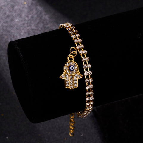 Gold Plated CZ Crystal Evil Eye Chain Bracelet for Women Fashion Jewelry Charm Bracelet