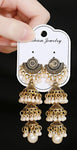 Ethnic Jewelry Pearl Bead Golden Carved Bells Tassel Long Jhumki Traditional Earrings