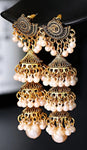 Ethnic Jewelry Pearl Bead Golden Carved Bells Tassel Long Jhumki Traditional Earrings