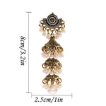 Ethnic Jewelry Pearl Bead Golden Carved Bells Tassel Long Jhumki Traditional Earrings