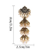 Ethnic Jewelry Pearl Bead Golden Carved Bells Tassel Long Jhumki Traditional Earrings