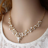 Dazzling Gold Plated Pearl And Shiny Crystal Party Necklace Bridal Wedding Jewelry Set