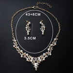 Dazzling Gold Plated Pearl And Shiny Crystal Party Necklace Bridal Wedding Jewelry Set