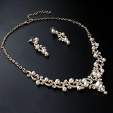 Dazzling Gold Plated Pearl And Shiny Crystal Party Necklace Bridal Wedding Jewelry Set