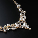 Dazzling Gold Plated Pearl And Shiny Crystal Party Necklace Bridal Wedding Jewelry Set