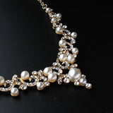 Dazzling Gold Plated Pearl And Shiny Crystal Party Necklace Bridal Wedding Jewelry Set