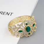 Gorgeous Golden Emerald Green Crystal Indian Ethnic Wedding Jewelry Women Wide Cuff Bracelet Bangle