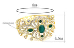 Gorgeous Golden Emerald Green Crystal Indian Ethnic Wedding Jewelry Women Wide Cuff Bracelet Bangle